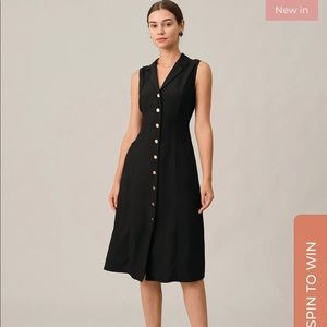 NWT RIHOAS Black Strapless Midi Button Down Dress, Medium